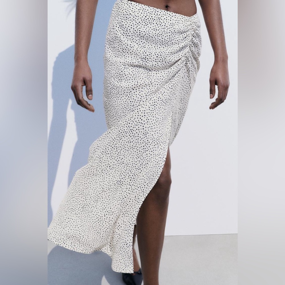 ZARA RUCHED DOTTED MIDI SKIRT